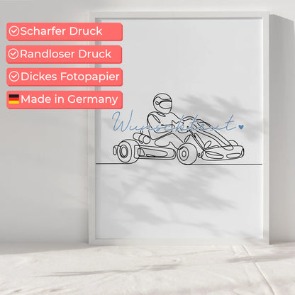 Lineart Poster Personalisiert Kartrennen Geschenk Sohn & Bruder für Kartfahrer Kartfahrerin Kart racing