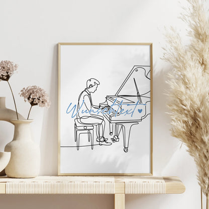 Lineart Poster Personalisiert Klavier Geschenk Sohn & Bruder für Pianist Pianistin Piano