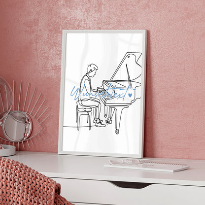 Lineart Poster Personalisiert Klavier Geschenk Sohn & Bruder für Pianist Pianistin Piano