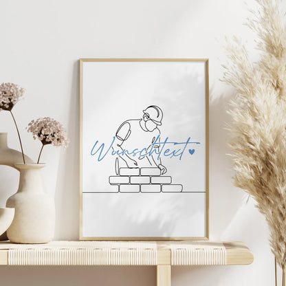 Lineart Poster Maurer Geschenk Sohn & Bruder für Maurer Maurerin Bricklayer