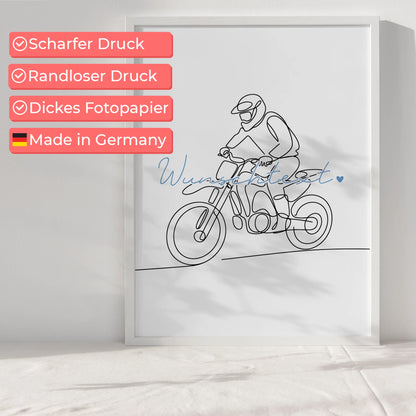 Personalisiertes Poster Lineart Motocross Geschenk Sohn & Bruder für Motocrosser Motocrosserin Motocross