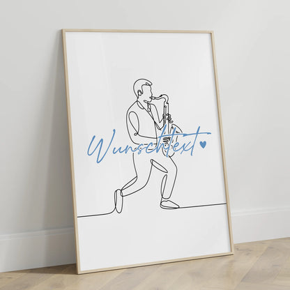 Personalisiertes Poster Lineart Saxophon Geschenk Sohn & Bruder für Saxophonist Saxophonistin saxophone