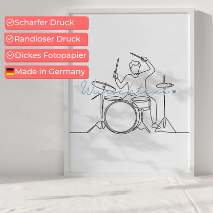 Lineart Poster Personalisiert Schlagzeug Geschenk Sohn & Bruder für Schlagzeuger Schlagzeugerin Drums