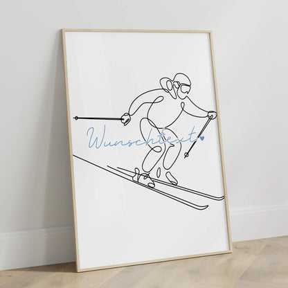 Personalisiertes Poster Lineart Skifahren Geschenk Sohn & Bruder für Skifahrer Skifahrerin To ski