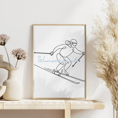 Personalisiertes Poster Lineart Skifahren Geschenk Sohn & Bruder für Skifahrer Skifahrerin To ski
