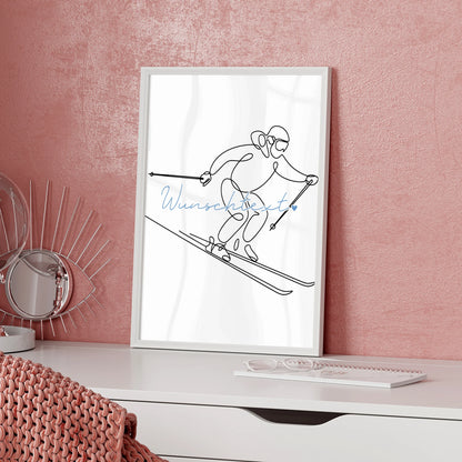 Personalisiertes Poster Lineart Skifahren Geschenk Sohn & Bruder für Skifahrer Skifahrerin To ski