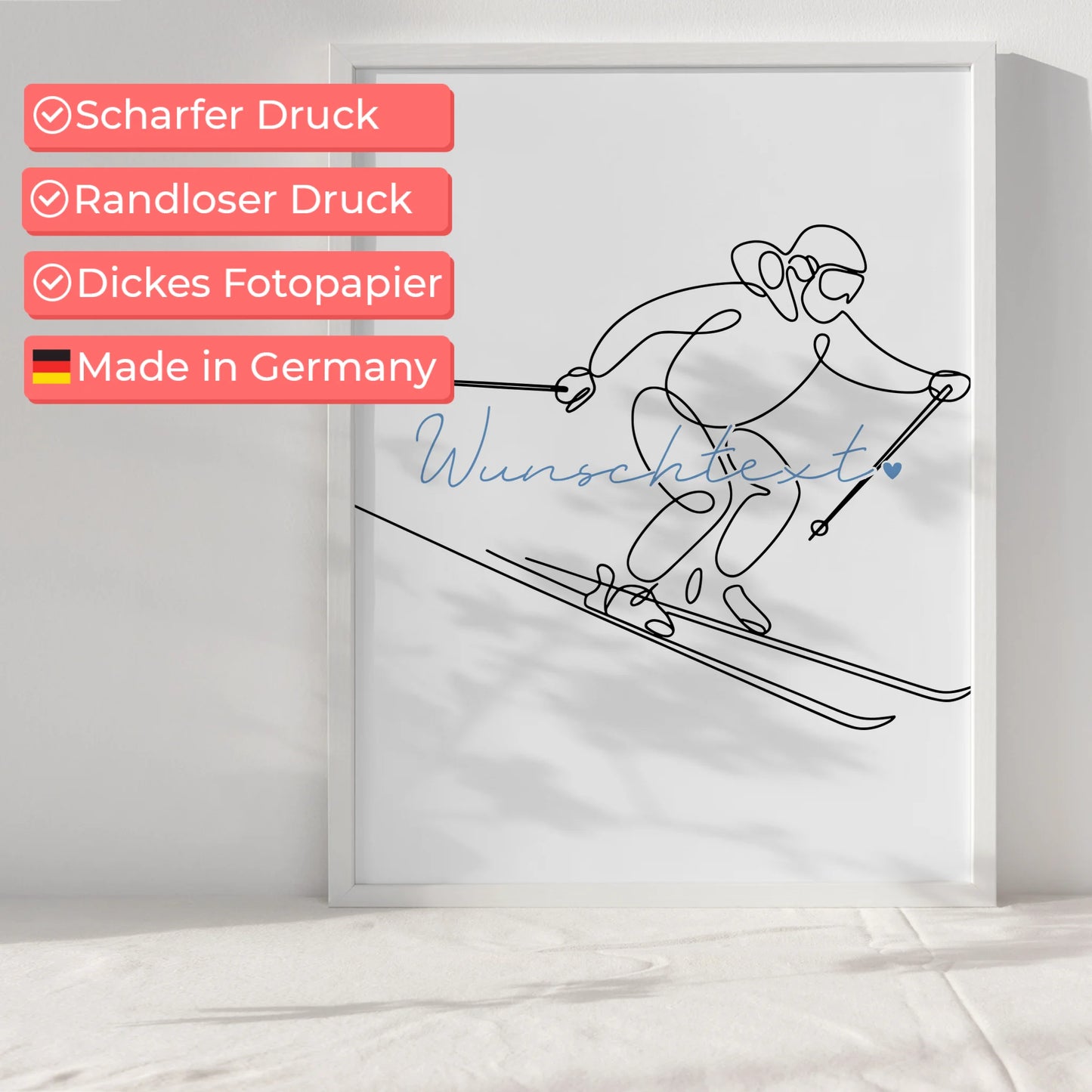 Personalisiertes Poster Lineart Skifahren Geschenk Sohn & Bruder für Skifahrer Skifahrerin To ski