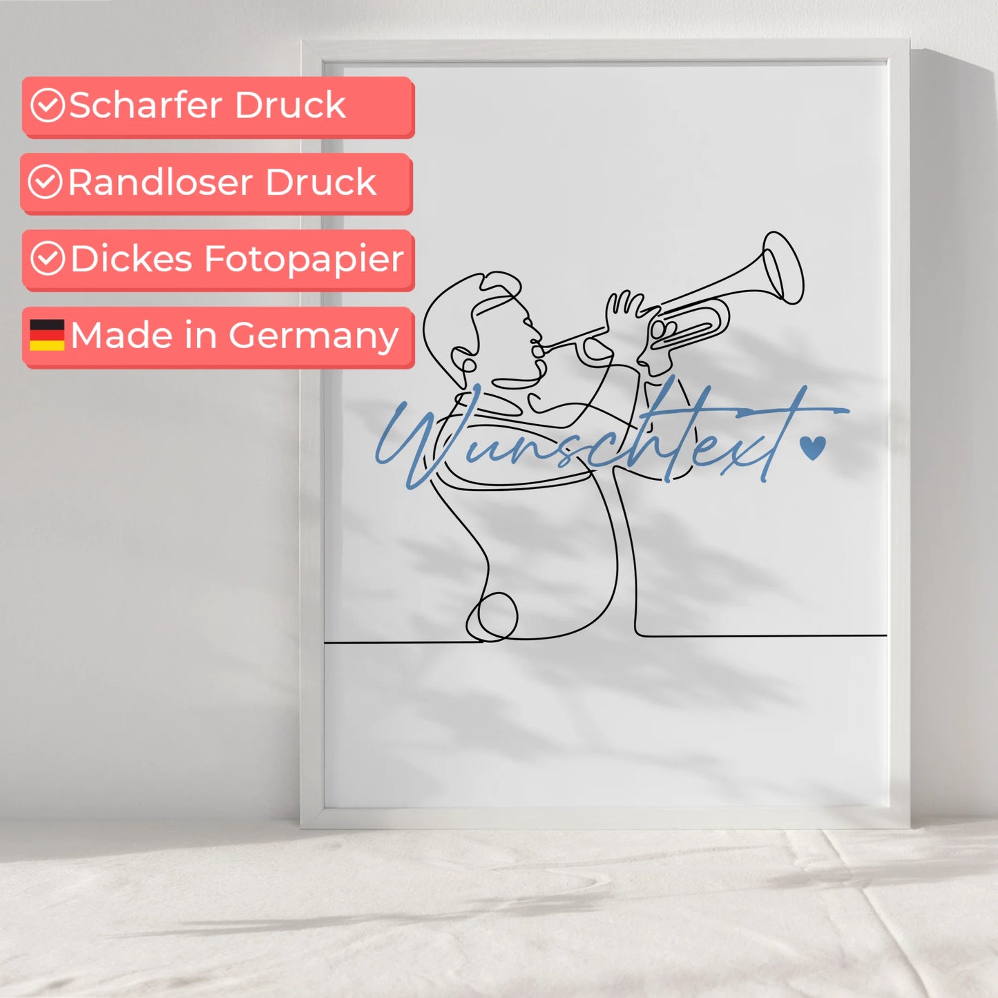 Personalisiertes Poster Lineart Trompete Geschenk Sohn & Bruder für Trompeter Trompeterin trumpet