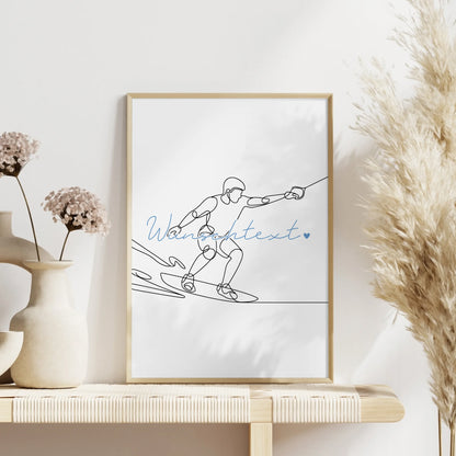 Personalisiertes Poster Lineart Wakeboarden Geschenk Sohn & Bruder für Wakeboarder Wakeboarderin Wakeboarding