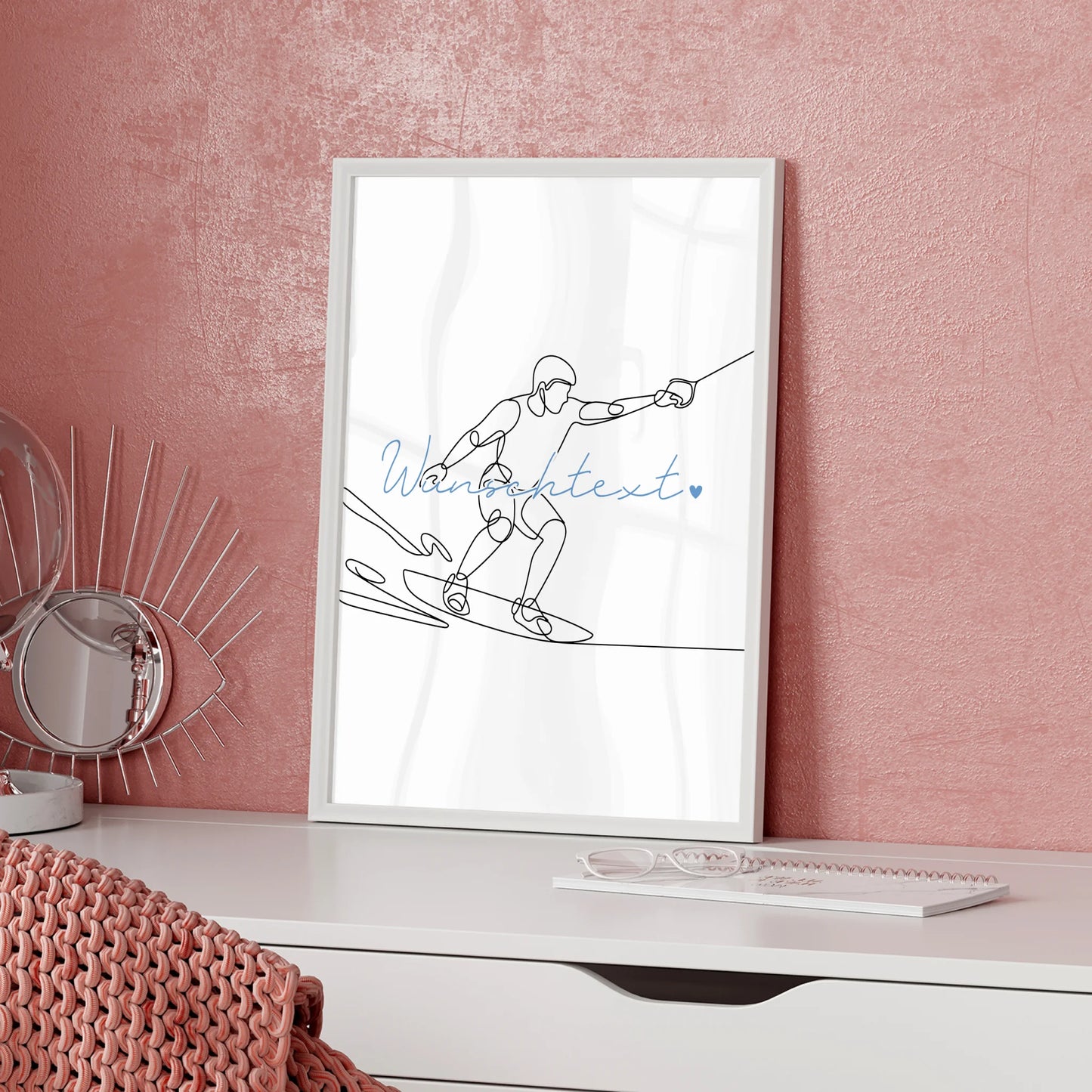 Personalisiertes Poster Lineart Wakeboarden Geschenk Sohn & Bruder für Wakeboarder Wakeboarderin Wakeboarding