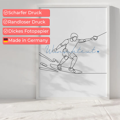 Personalisiertes Poster Lineart Wakeboarden Geschenk Sohn & Bruder für Wakeboarder Wakeboarderin Wakeboarding