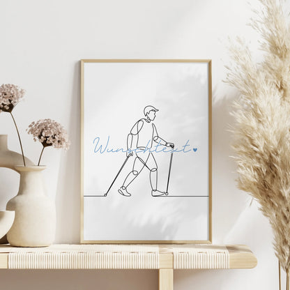Lineart Poster Wandern Geschenk Sohn & Bruder für Wanderer Wanderin Hike