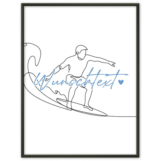 Personalisiertes Poster Lineart Wellenreiten Geschenk Sohn & Bruder für Wellenreiter Wellenreiterin Surfing