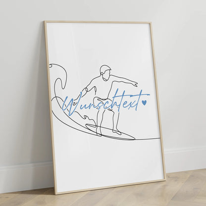 Personalisiertes Poster Lineart Wellenreiten Geschenk Sohn & Bruder für Wellenreiter Wellenreiterin Surfing