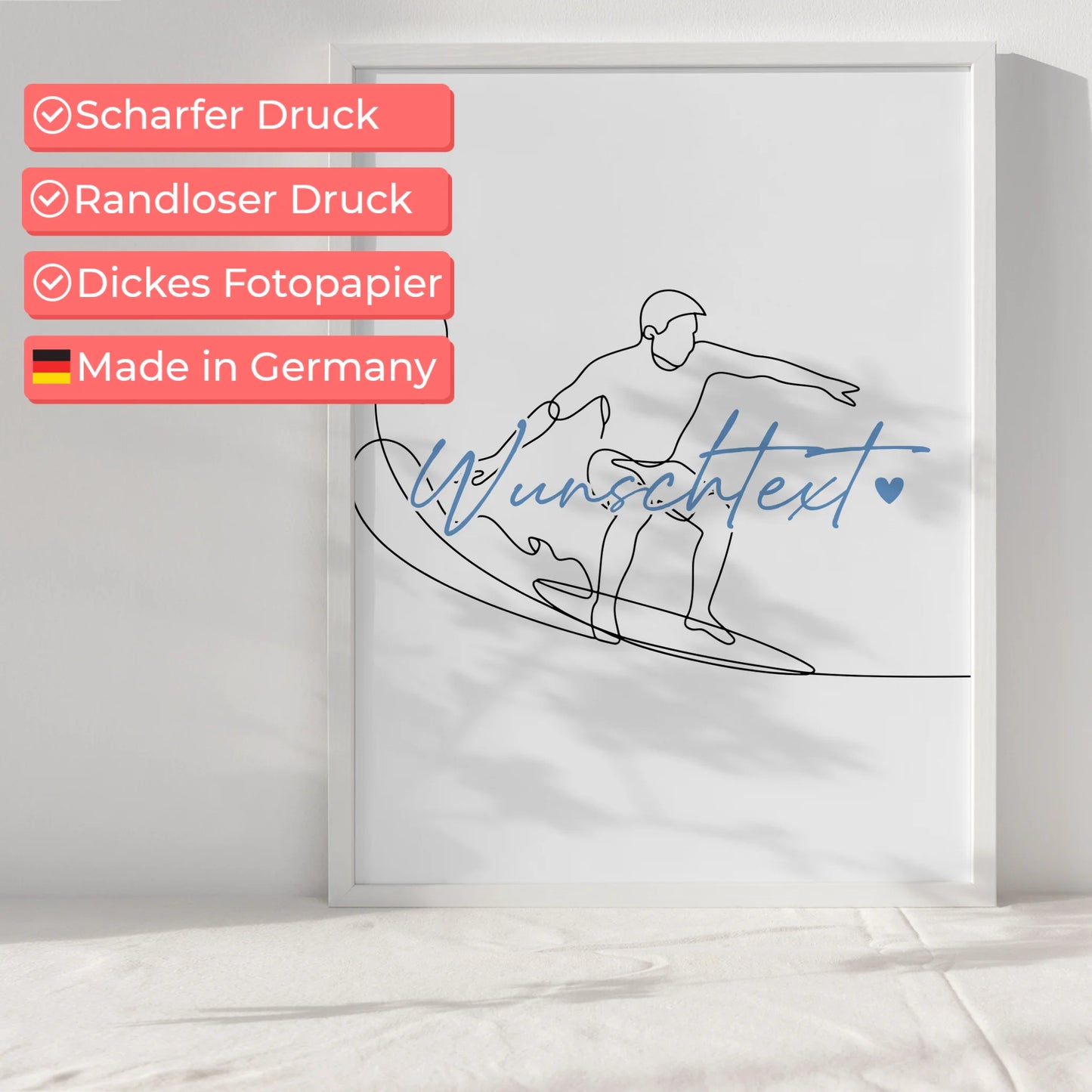 Personalisiertes Poster Lineart Wellenreiten Geschenk Sohn & Bruder für Wellenreiter Wellenreiterin Surfing