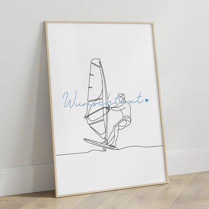 Lineart Poster Personalisiert Windsurfen Geschenk Sohn & Bruder für Windsurfer Windsurferin Windsurfing