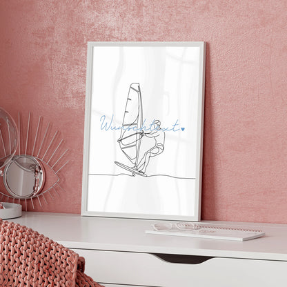 Lineart Poster Personalisiert Windsurfen Geschenk Sohn & Bruder für Windsurfer Windsurferin Windsurfing