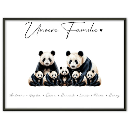 Familien Poster Panda Familienporträt Geschenk für Papa Mama Oma Opa