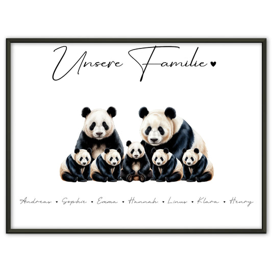 Familien Poster Panda Familienporträt Geschenk für Papa Mama Oma Opa