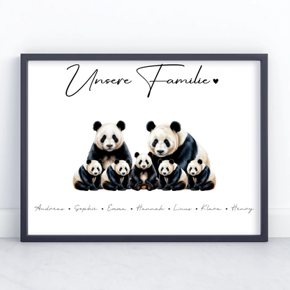 Familien Poster Panda Familienporträt Geschenk für Papa Mama Oma Opa