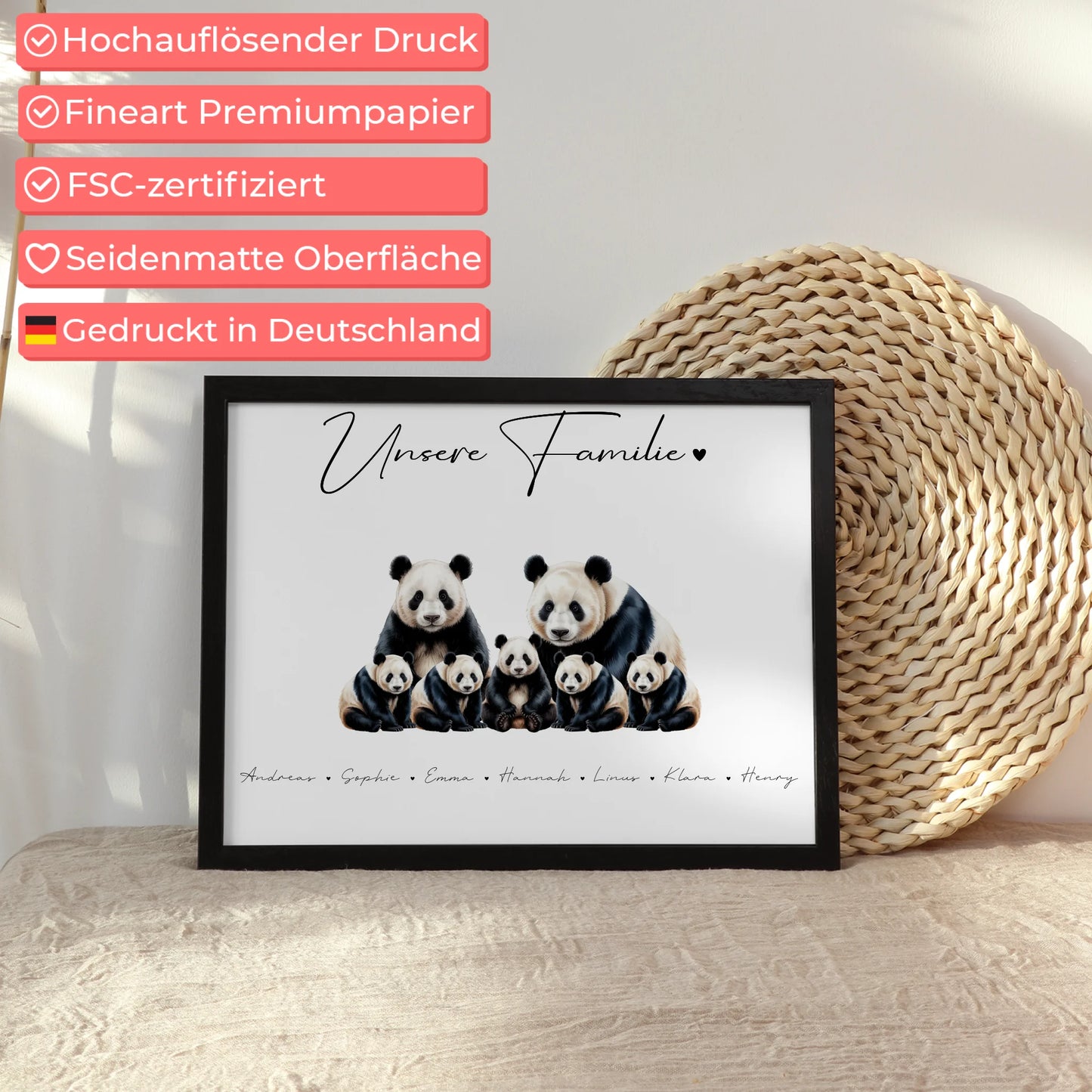 Familien Poster Panda Familienporträt Geschenk für Papa Mama Oma Opa