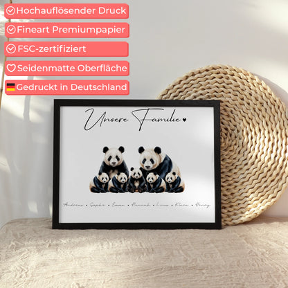 Familien Poster Panda Familienporträt Geschenk für Papa Mama Oma Opa