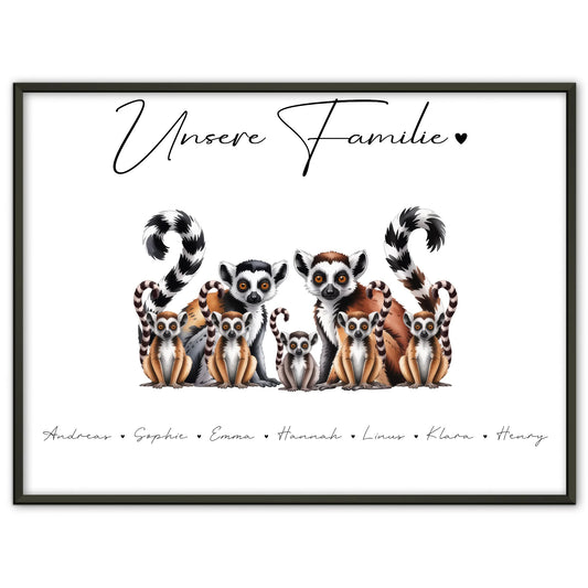 Familie Personalisiert Poster Lemur Familienporträt Geschenk für Mama Papa Oma Opa