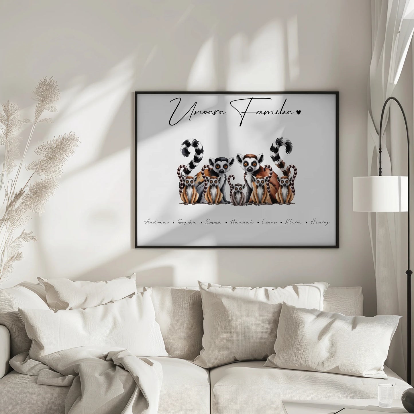 Familie Personalisiert Poster Lemur Familienporträt Geschenk für Mama Papa Oma Opa