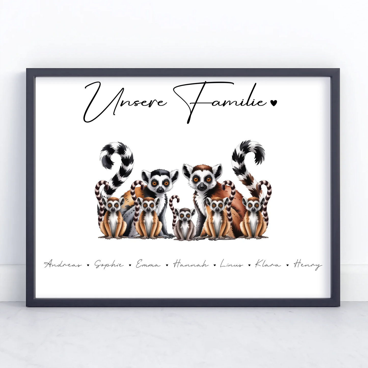 Familie Personalisiert Poster Lemur Familienporträt Geschenk für Mama Papa Oma Opa