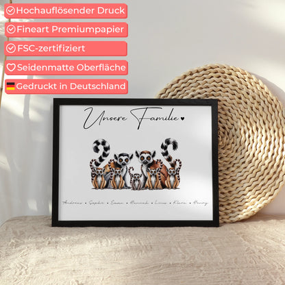 Familie Personalisiert Poster Lemur Familienporträt Geschenk für Mama Papa Oma Opa