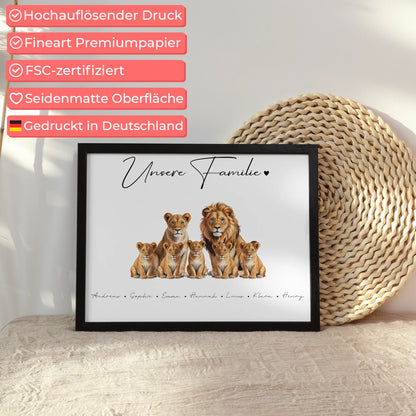 Familienposter Gestalten Löwen Familienporträt Geschenk für Oma Opa Mama Papa