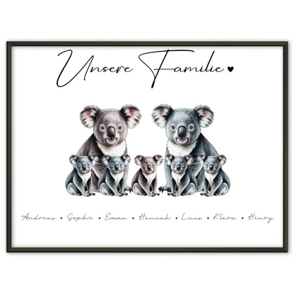 Personalisierte Poster Familie Koala Familienporträt Geschenk für Papa Mama Oma Opa