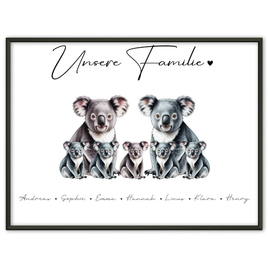 Personalisierte Poster Familie Koala Familienporträt Geschenk für Papa Mama Oma Opa