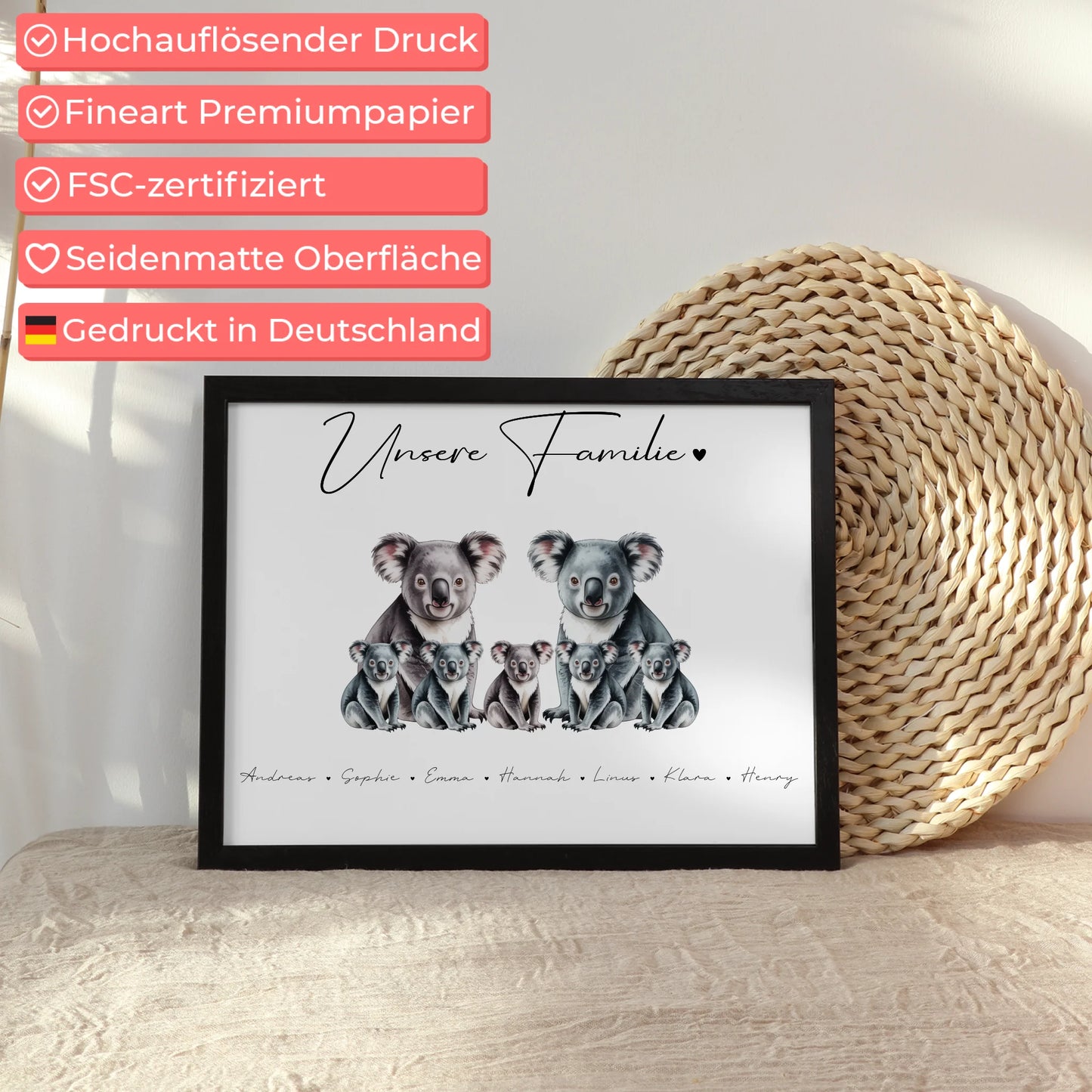 Personalisierte Poster Familie Koala Familienporträt Geschenk für Papa Mama Oma Opa
