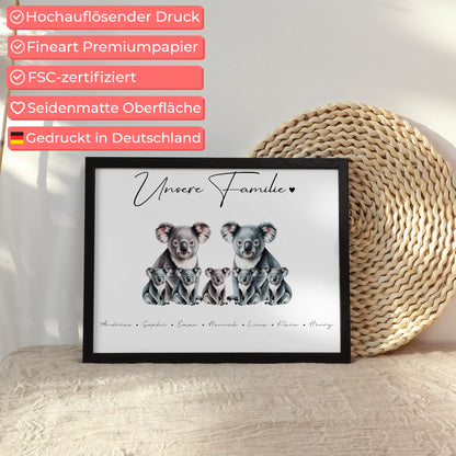 Personalisierte Poster Familie Koala Familienporträt Geschenk für Papa Mama Oma Opa
