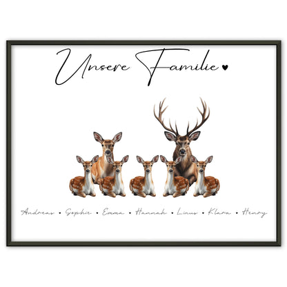 Poster Familienbild Personalisiert Mit Vorschau Reh Familienporträt Geschenk für Mama Papa Oma Opa