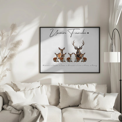 Poster Familienbild Personalisiert Mit Vorschau Reh Familienporträt Geschenk für Mama Papa Oma Opa