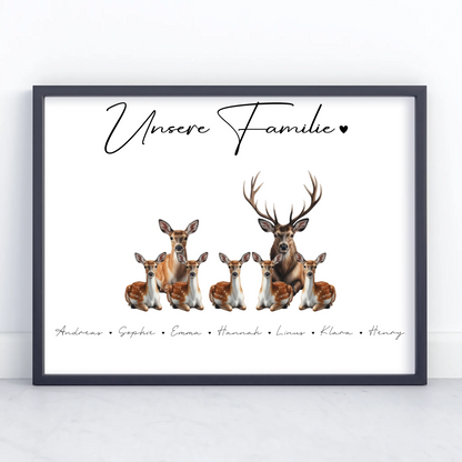 Poster Familienbild Personalisiert Mit Vorschau Reh Familienporträt Geschenk für Mama Papa Oma Opa