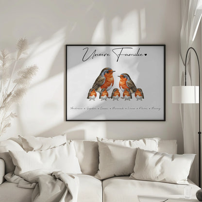 Poster Sprüche Familie Rotkehlchen Familienporträt Geschenk für Oma Opa Mama Papa