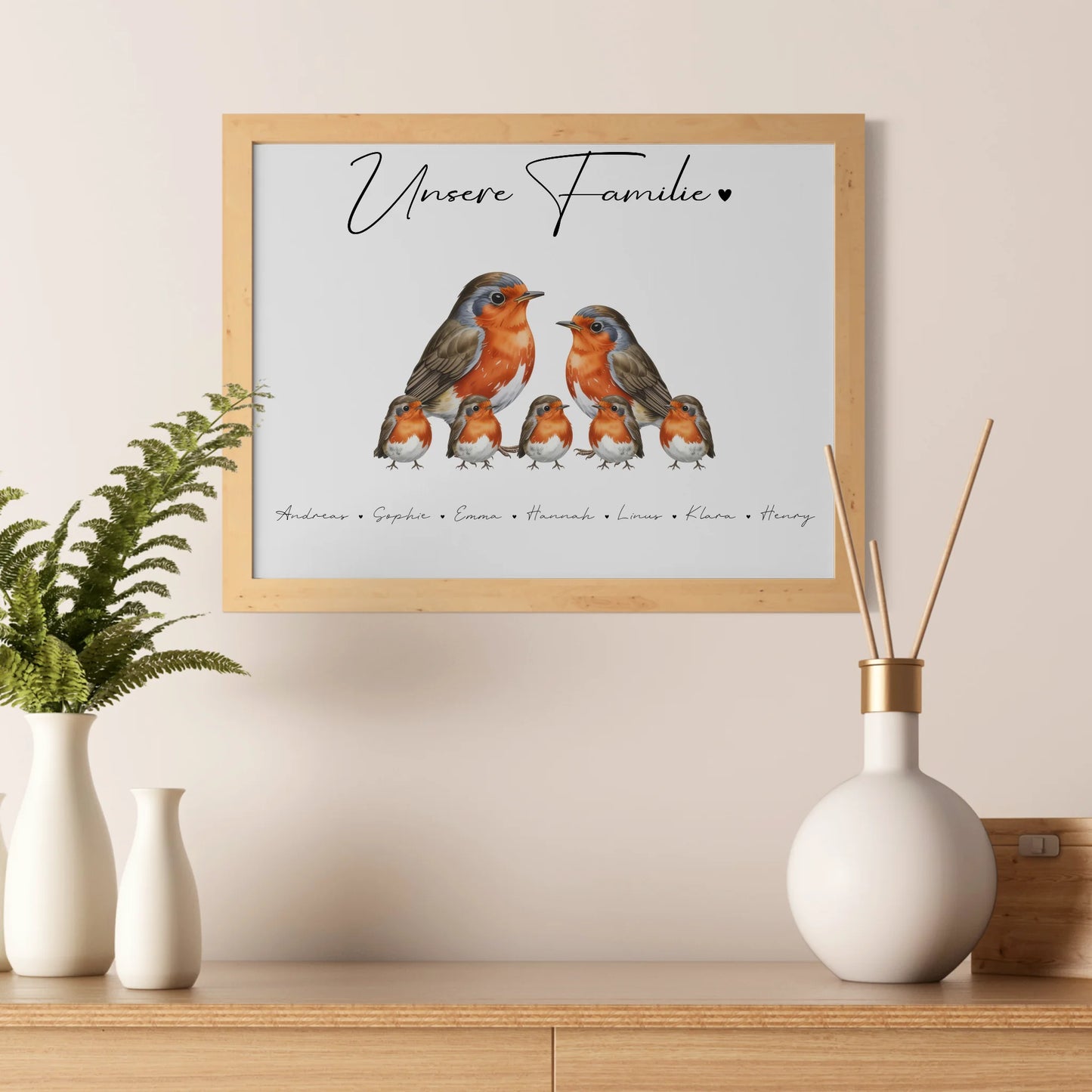 Poster Sprüche Familie Rotkehlchen Familienporträt Geschenk für Oma Opa Mama Papa