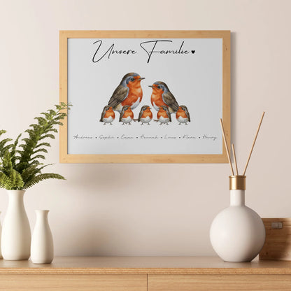 Poster Sprüche Familie Rotkehlchen Familienporträt Geschenk für Oma Opa Mama Papa