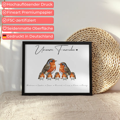 Poster Sprüche Familie Rotkehlchen Familienporträt Geschenk für Oma Opa Mama Papa