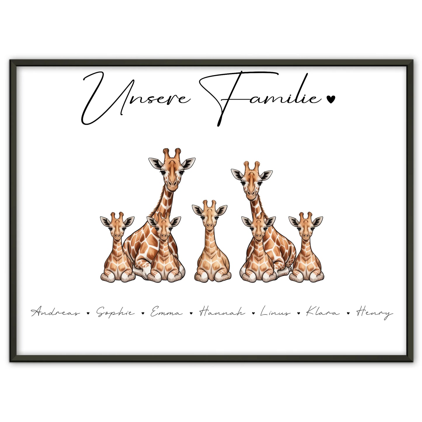 Familien Poster Personalisiert Giraffe Familienporträt Geschenk für Papa Mama Oma Opa