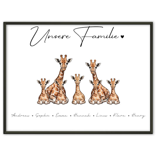 Familien Poster Personalisiert Giraffe Familienporträt Geschenk für Papa Mama Oma Opa