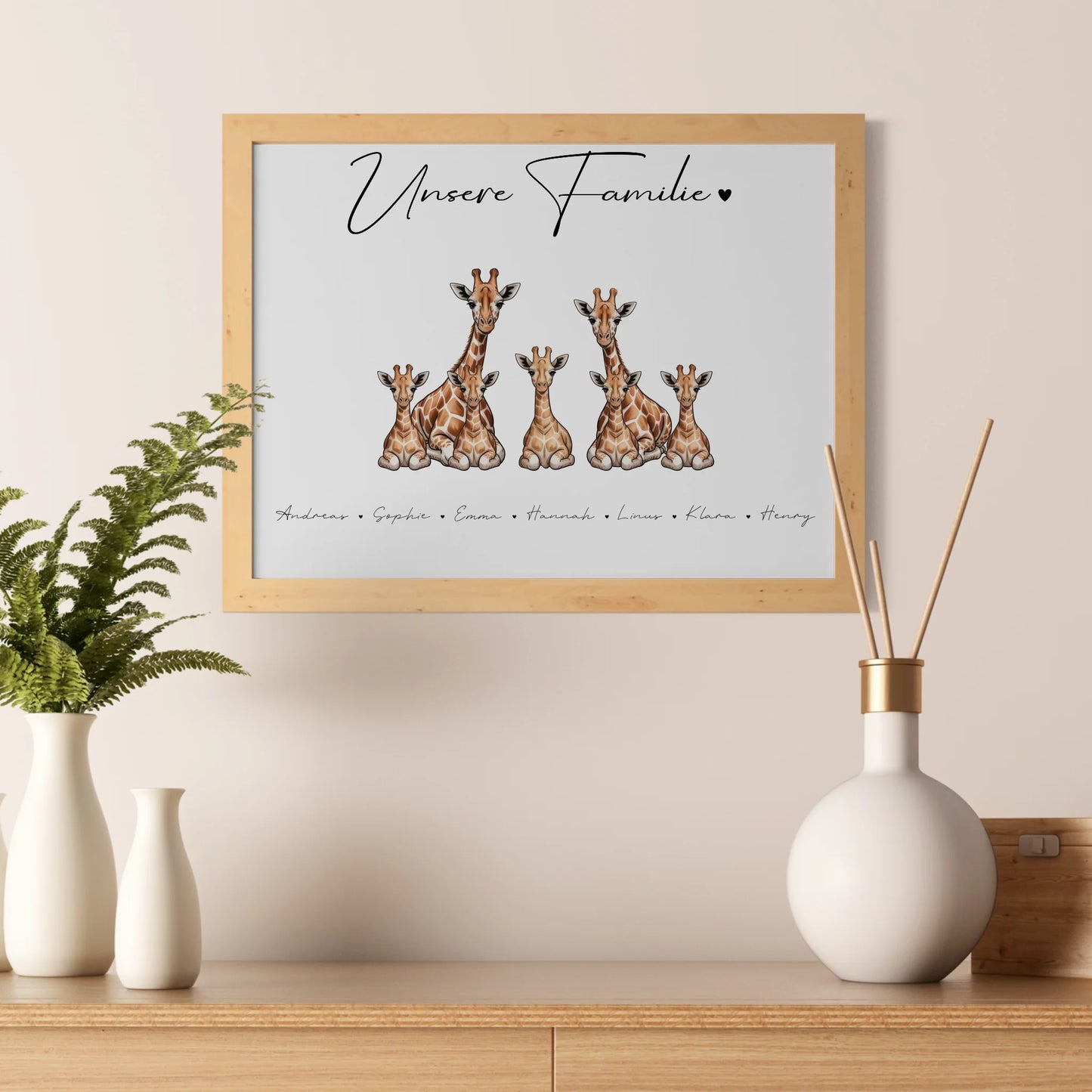 Familien Poster Personalisiert Giraffe Familienporträt Geschenk für Papa Mama Oma Opa