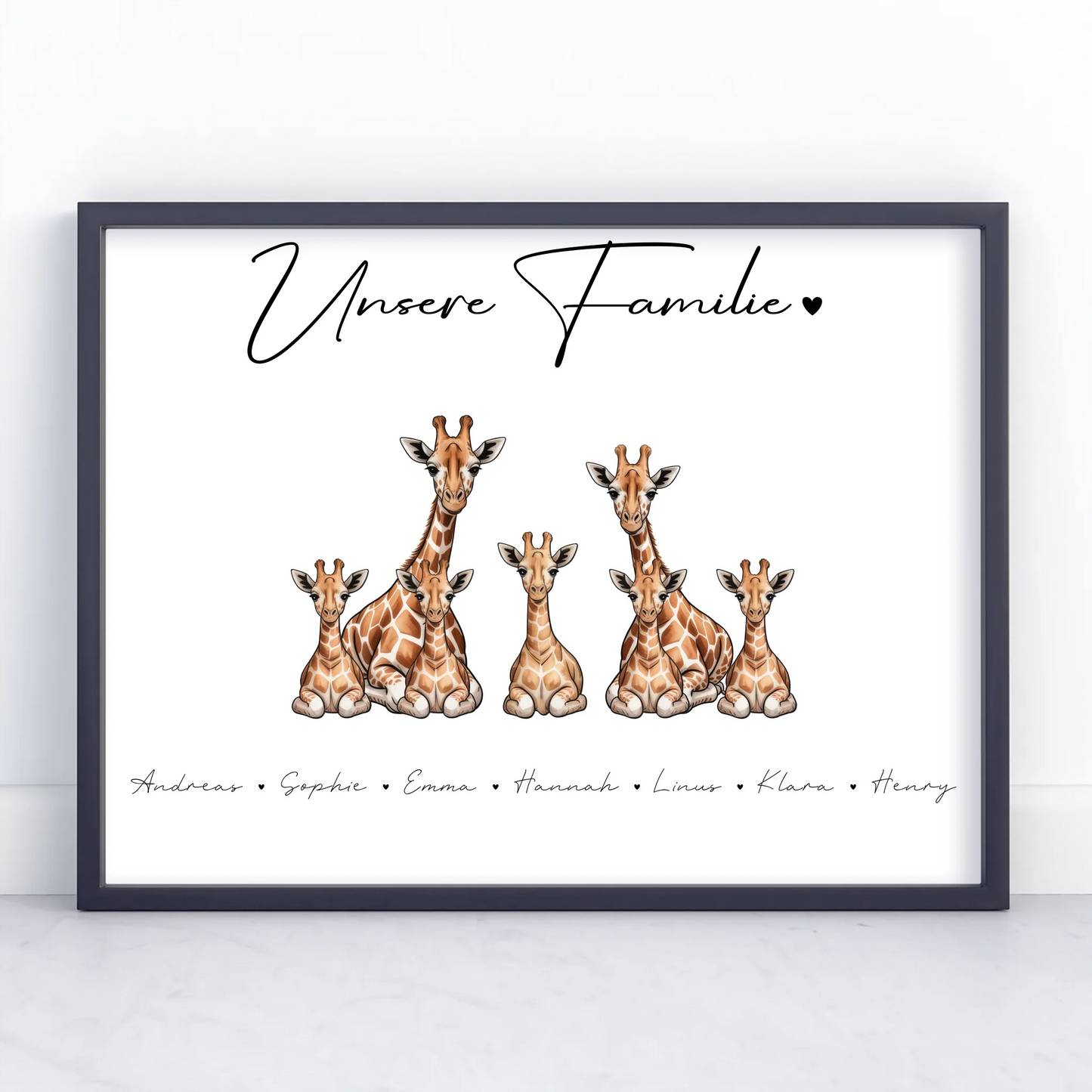 Familien Poster Personalisiert Giraffe Familienporträt Geschenk für Papa Mama Oma Opa