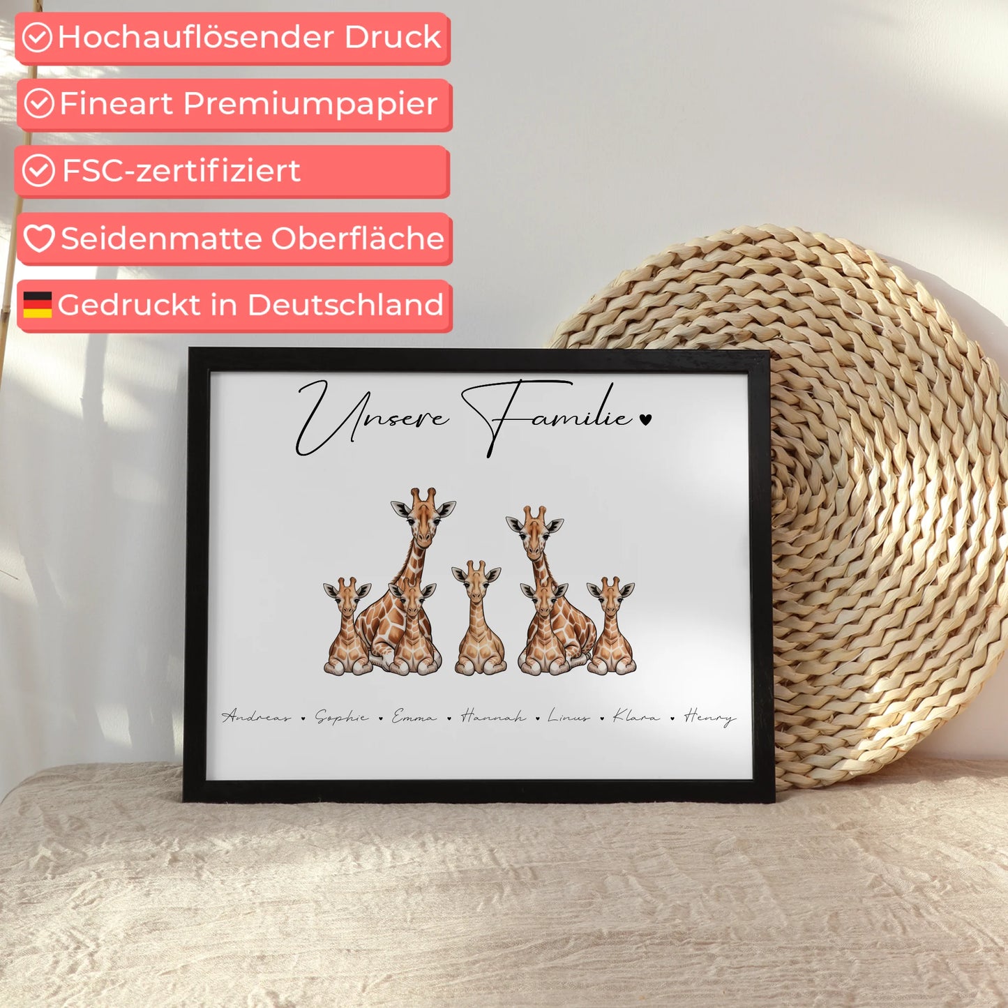 Familien Poster Personalisiert Giraffe Familienporträt Geschenk für Papa Mama Oma Opa