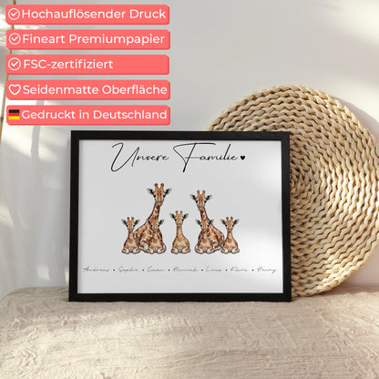 Familien Poster Personalisiert Giraffe Familienporträt Geschenk für Papa Mama Oma Opa