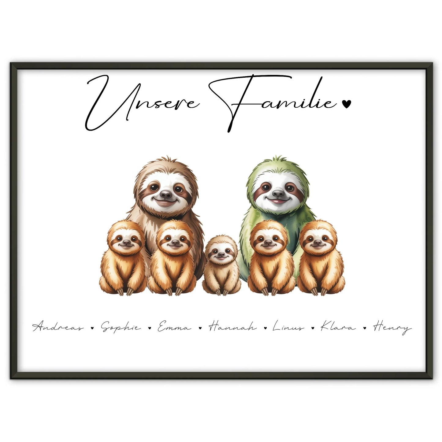 Poster Personalisiert Familie Faultier Familienporträt Geschenk für Oma Opa Mama Papa