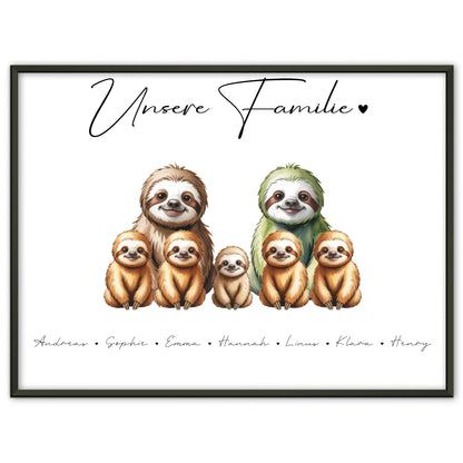 Poster Personalisiert Familie Faultier Familienporträt Geschenk für Oma Opa Mama Papa